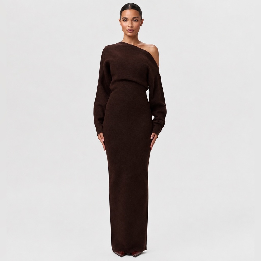 Naked Wardrobe Knit Off-Shoulder Sweater Maxi Dress